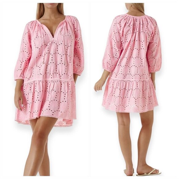 Melissa Odabash Ashley Eyelet Detail Cotton Tunic Mini Dress, Size L, nwt - Picture 1 of 14